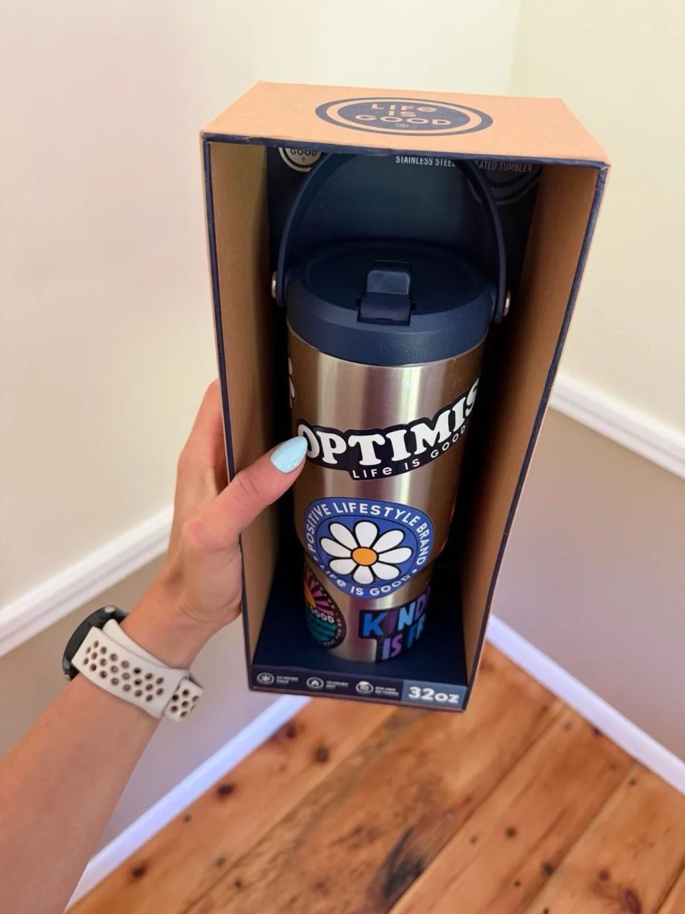 Life Is Good Brown & Blue Optimist 32oz Travel Tumbler